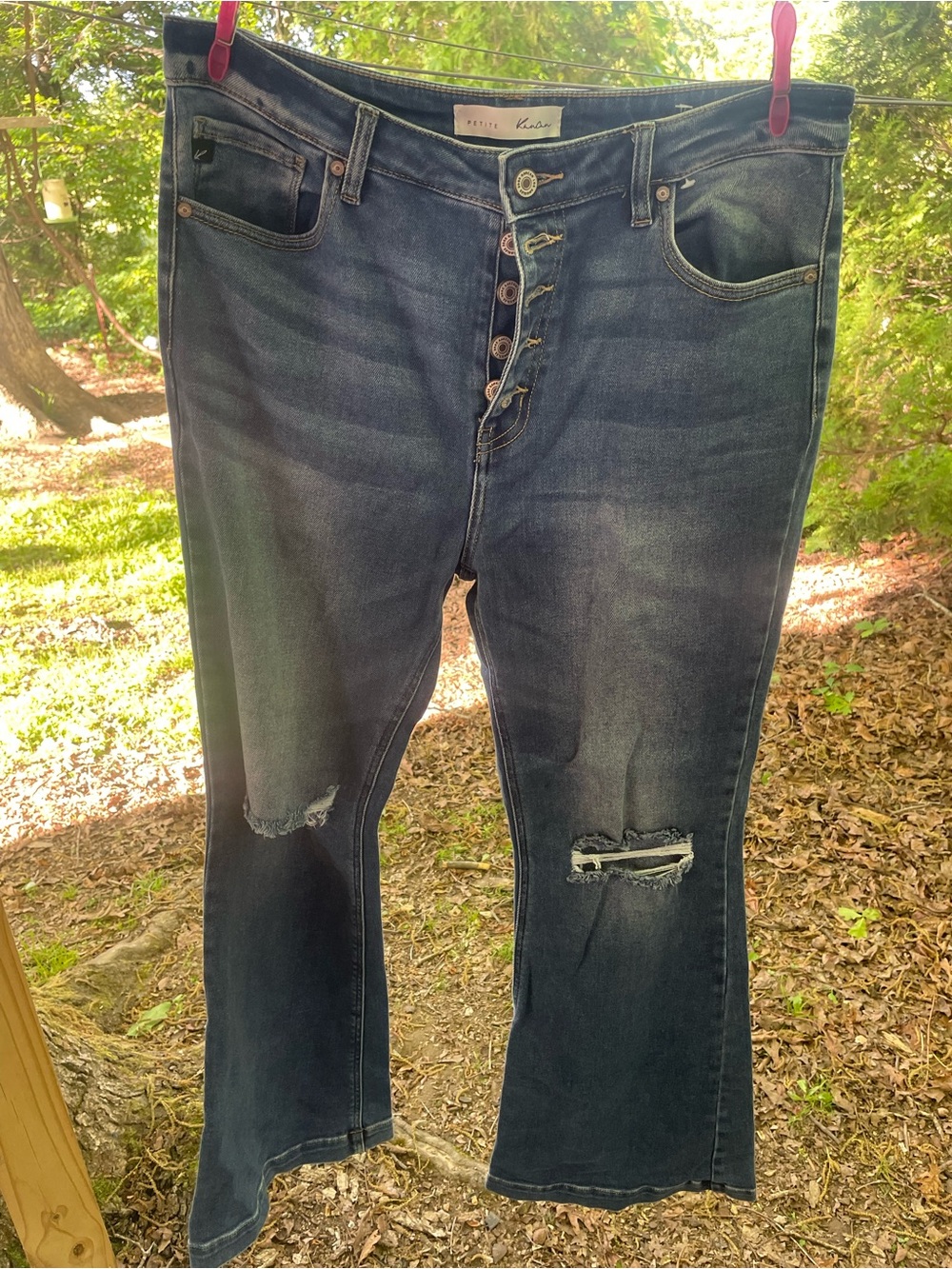 KanCan Dark Blue Button-Fly Distressed Flare Jeans